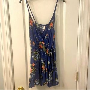 Dark Blue Floral Xhilaration Romper With Pockets